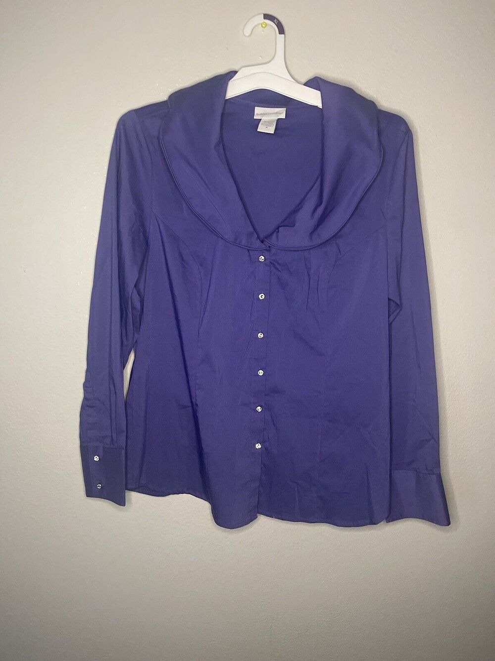 Soft Surroundings Blouse Long Sleeve Purple Shirt Wire Collar Button Size M